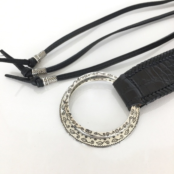 Brighton B30153 Black Croc Embossed Leather Fringe Tie Belt Women’s Size S/M main image 9